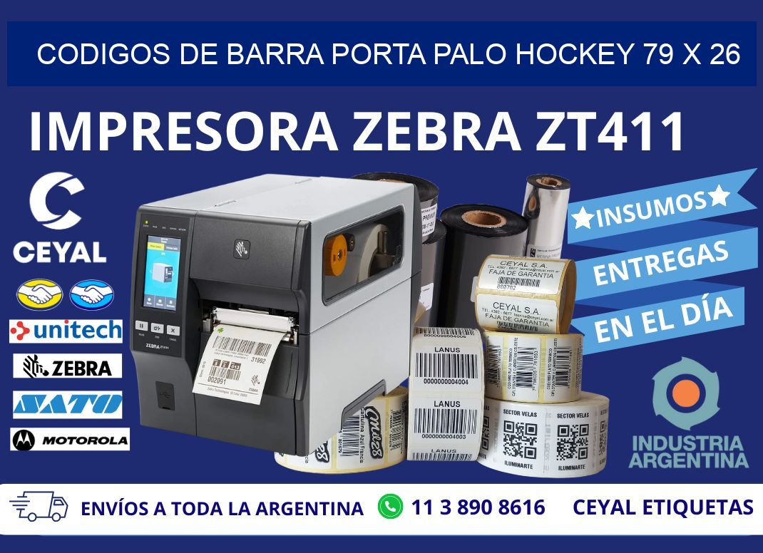 CODIGOS DE BARRA PORTA PALO HOCKEY 79 x 26