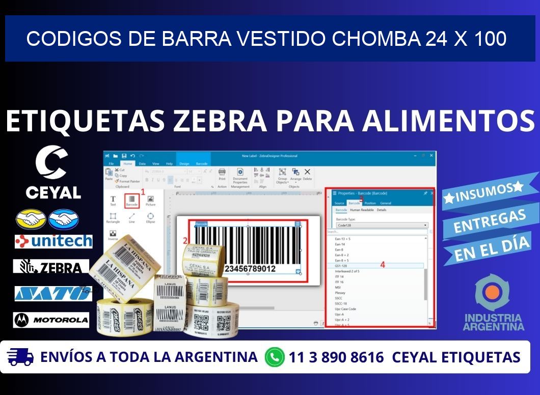 CODIGOS DE BARRA VESTIDO CHOMBA 24 x 100