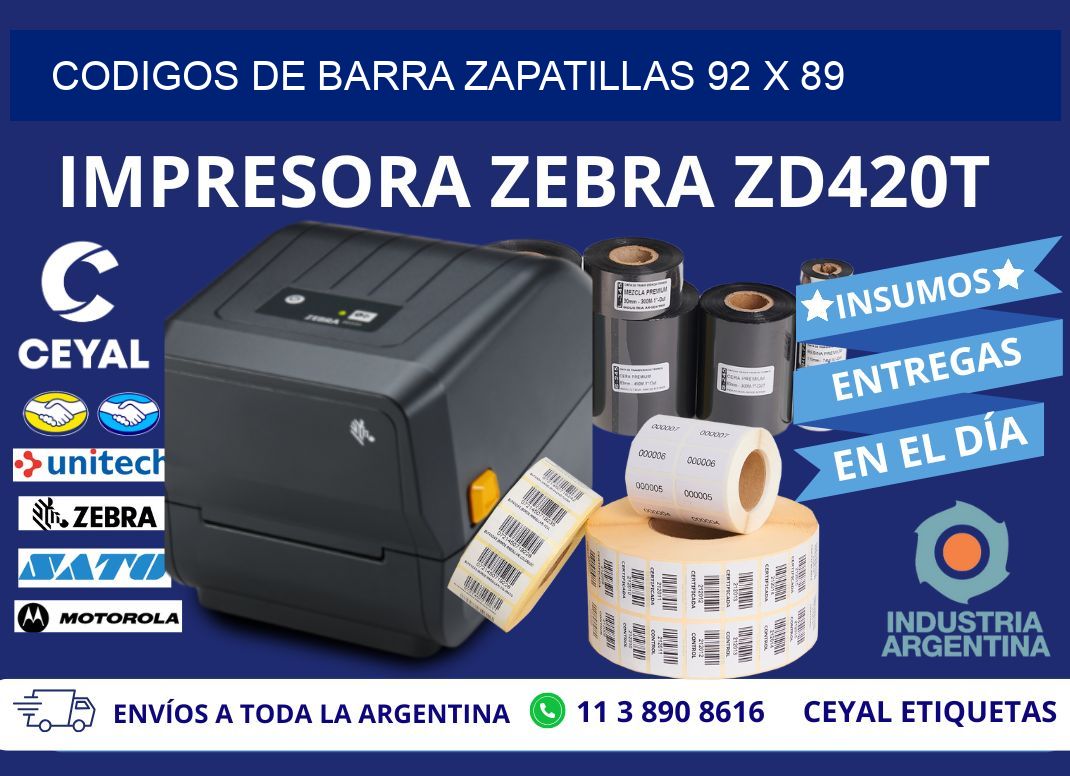 CODIGOS DE BARRA ZAPATILLAS 92 x 89