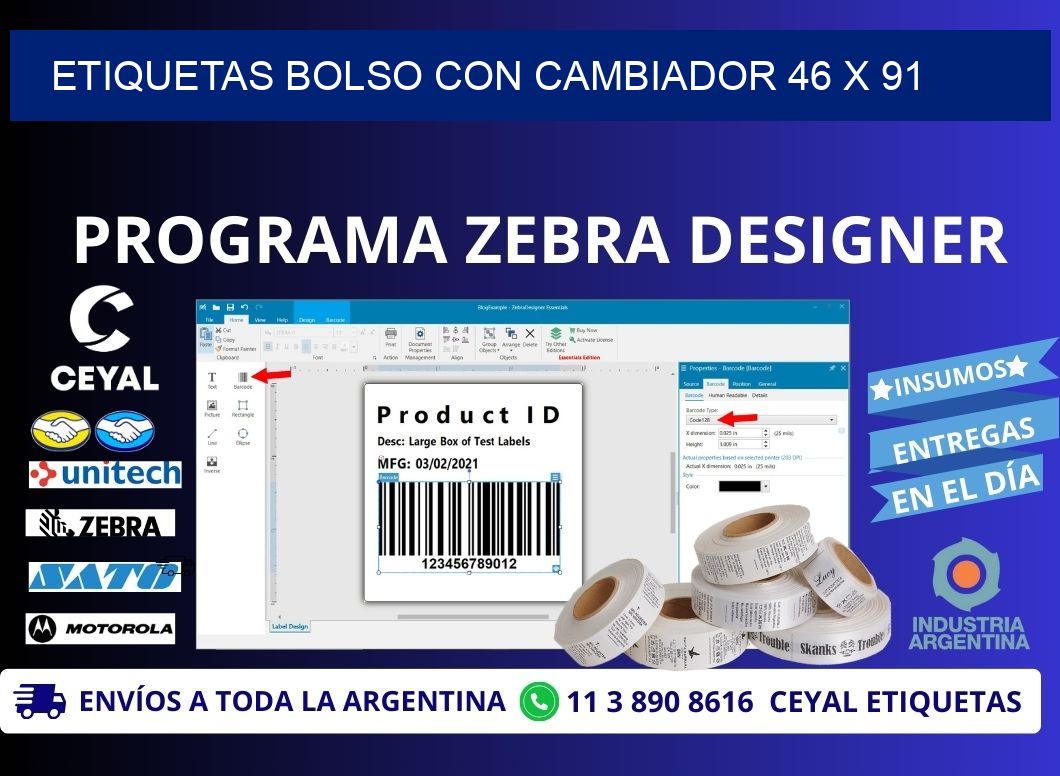 ETIQUETAS BOLSO CON CAMBIADOR 46 x 91