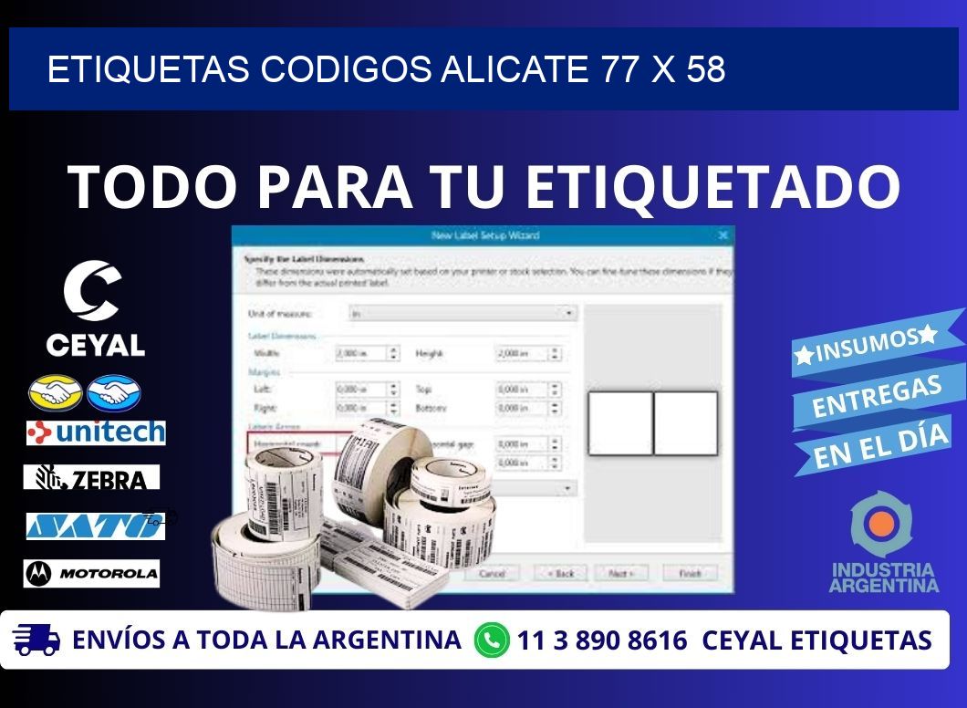 ETIQUETAS CODIGOS ALICATE 77 x 58