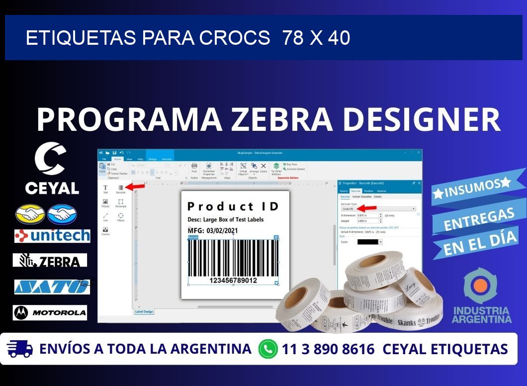 ETIQUETAS PARA CROCS  78 x 40