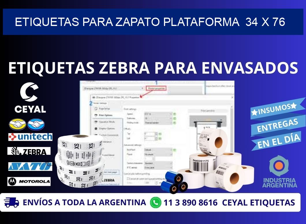 ETIQUETAS PARA ZAPATO PLATAFORMA  34 x 76