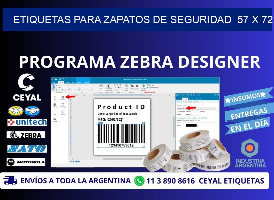 ETIQUETAS PARA ZAPATOS DE SEGURIDAD  57 x 72