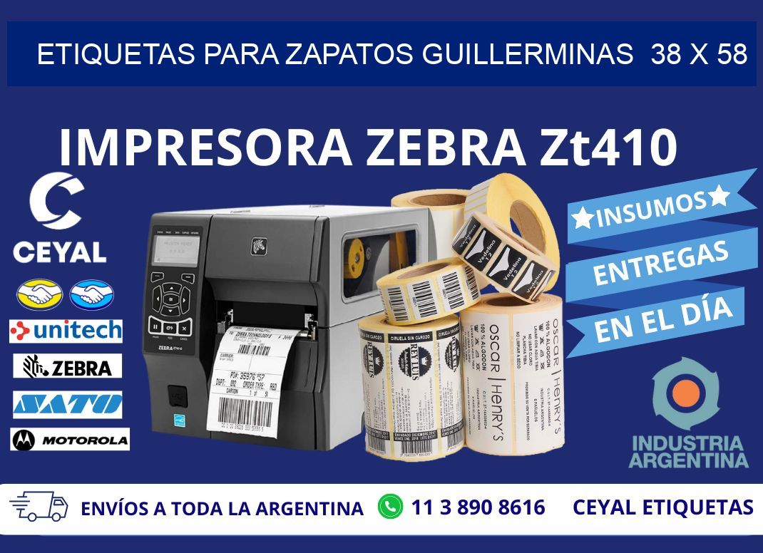 ETIQUETAS PARA ZAPATOS GUILLERMINAS  38 x 58