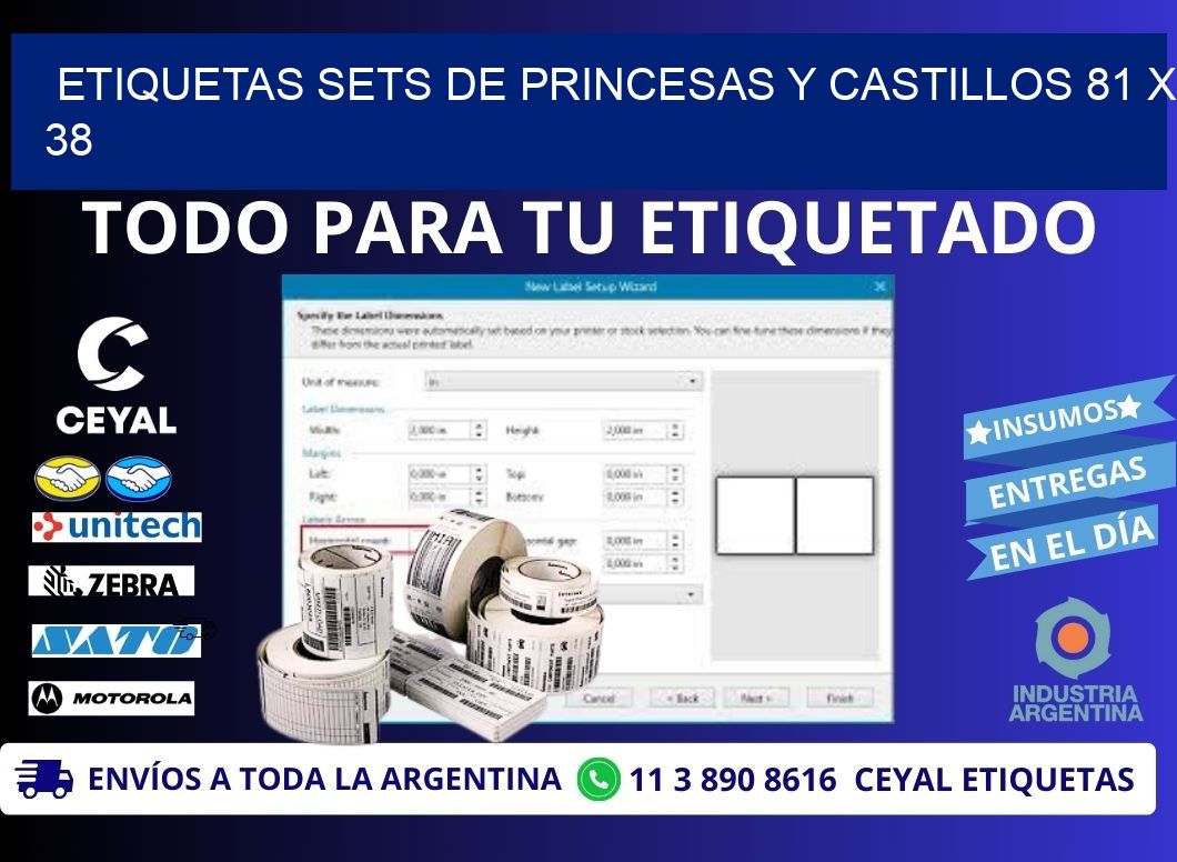 ETIQUETAS SETS DE PRINCESAS Y CASTILLOS 81 x 38