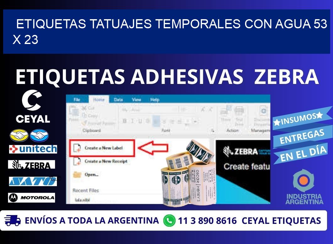 ETIQUETAS TATUAJES TEMPORALES CON AGUA 53 x 23