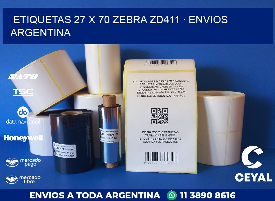 ETIQUETAS 27 x 70 ZEBRA ZD411 · ENVIOS ARGENTINA