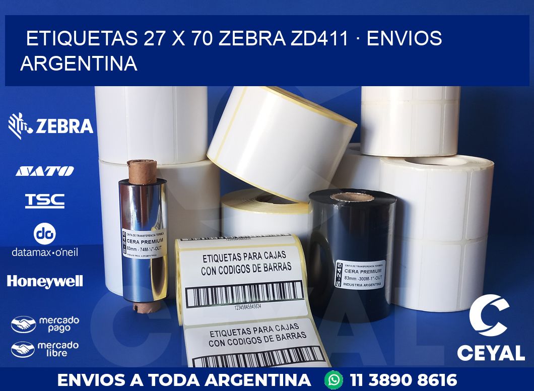 ETIQUETAS 27 x 70 ZEBRA ZD411 · ENVIOS ARGENTINA