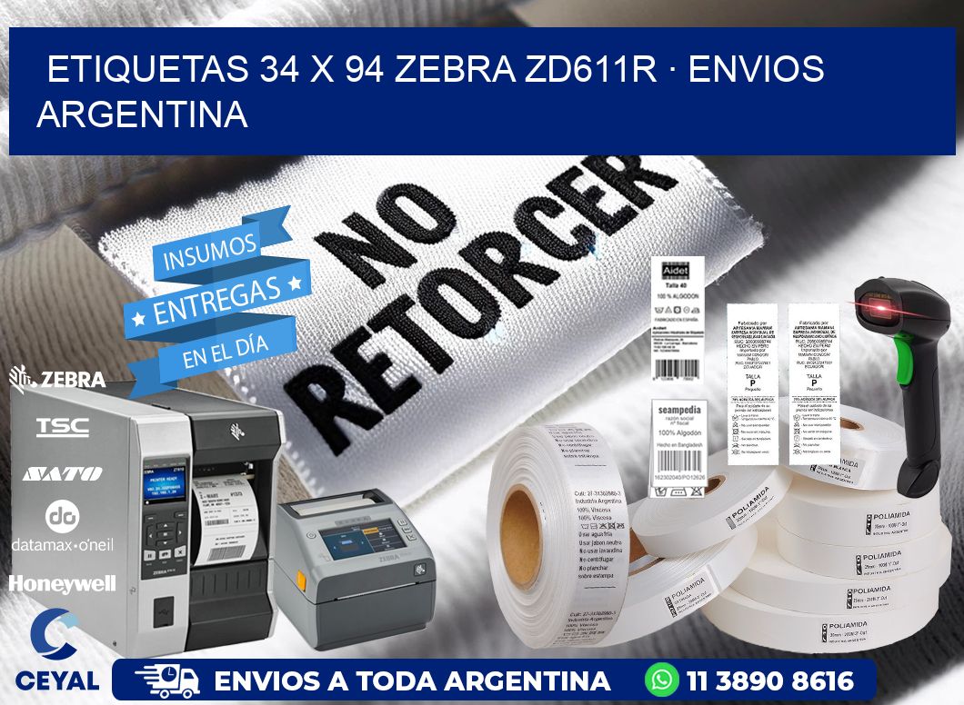 ETIQUETAS 34 x 94 ZEBRA ZD611R · ENVIOS ARGENTINA