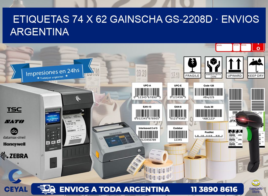 ETIQUETAS 74 x 62 GAINSCHA GS-2208D · ENVIOS ARGENTINA
