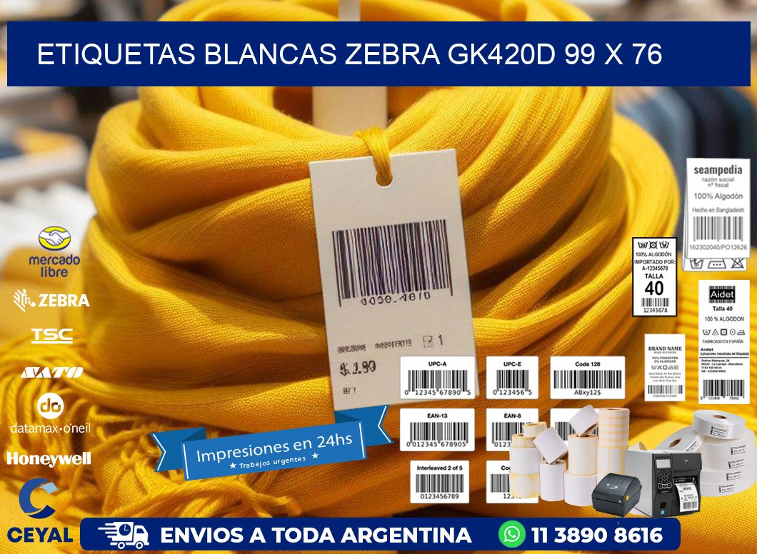 ETIQUETAS BLANCAS ZEBRA GK420D 99 x 76