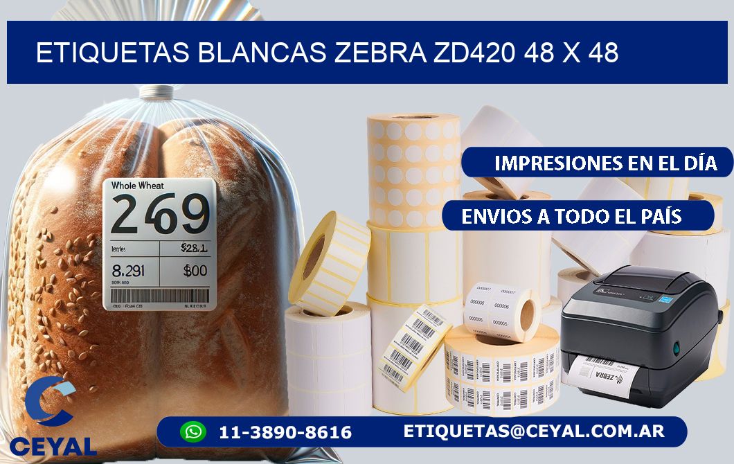 ETIQUETAS BLANCAS ZEBRA ZD420 48 x 48