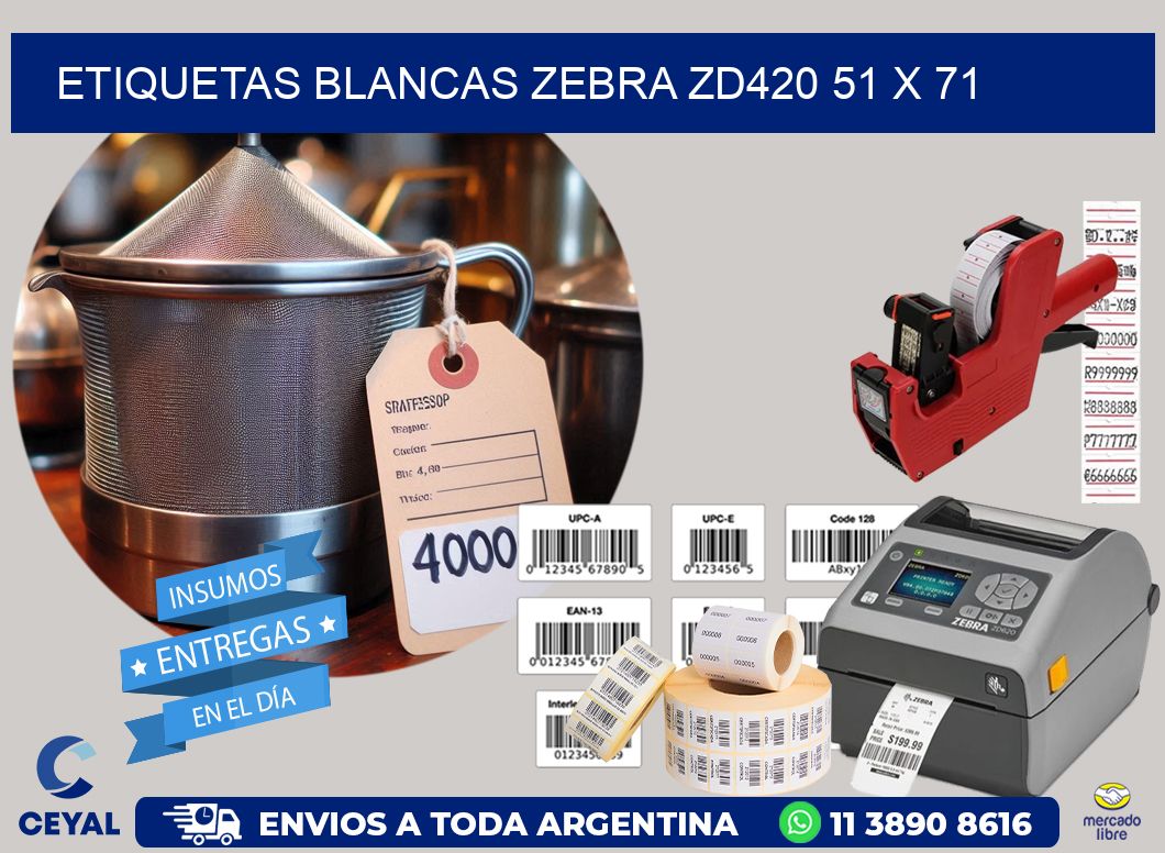 ETIQUETAS BLANCAS ZEBRA ZD420 51 x 71