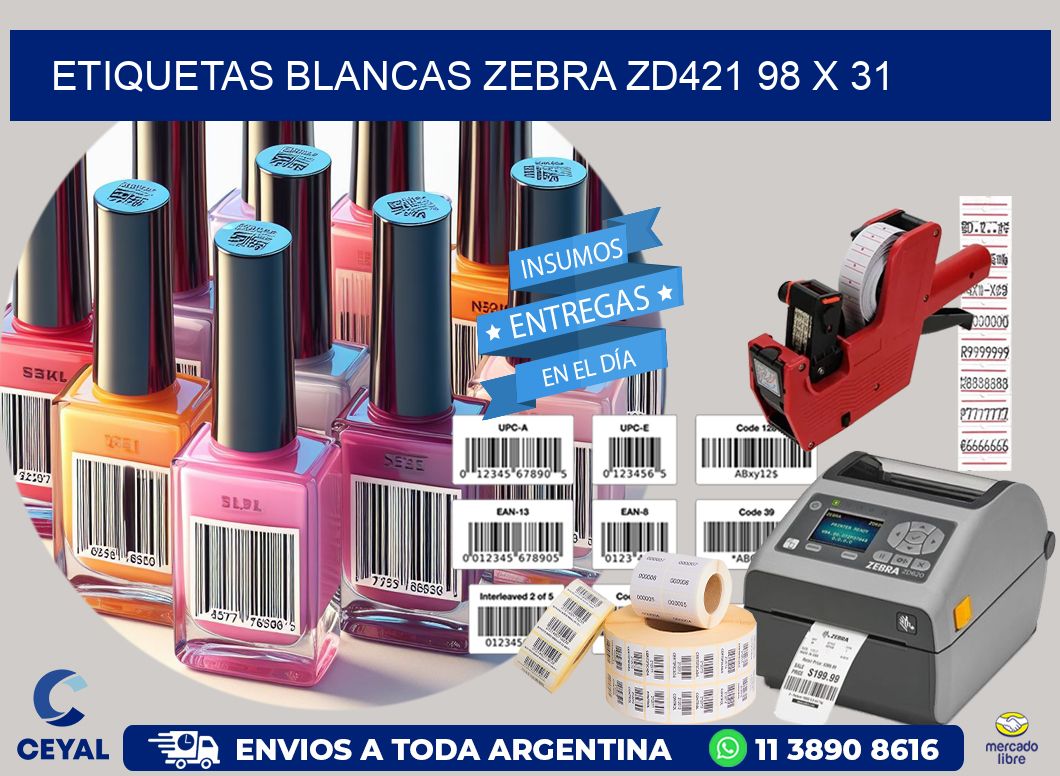 ETIQUETAS BLANCAS ZEBRA ZD421 98 x 31
