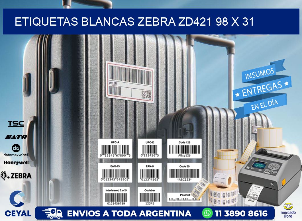 ETIQUETAS BLANCAS ZEBRA ZD421 98 x 31