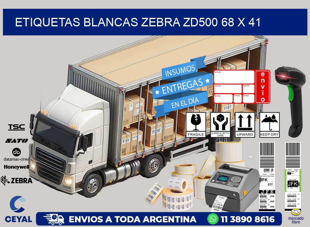 ETIQUETAS BLANCAS ZEBRA ZD500 68 x 41