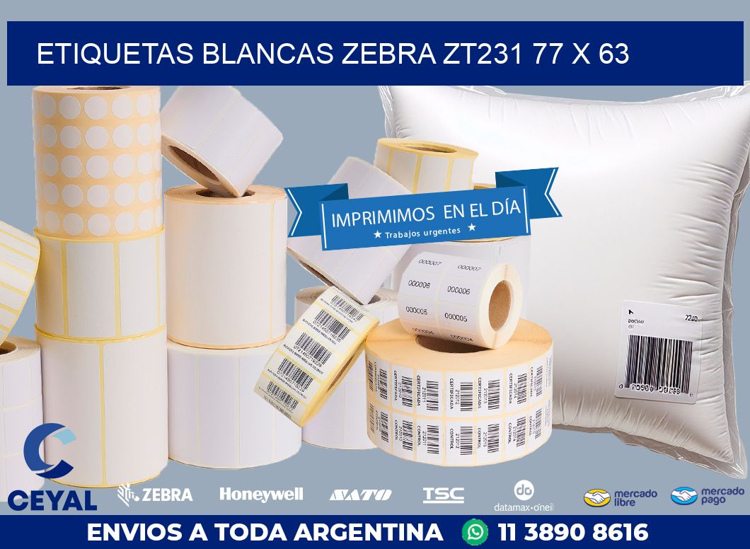 ETIQUETAS BLANCAS ZEBRA ZT231 77 x 63