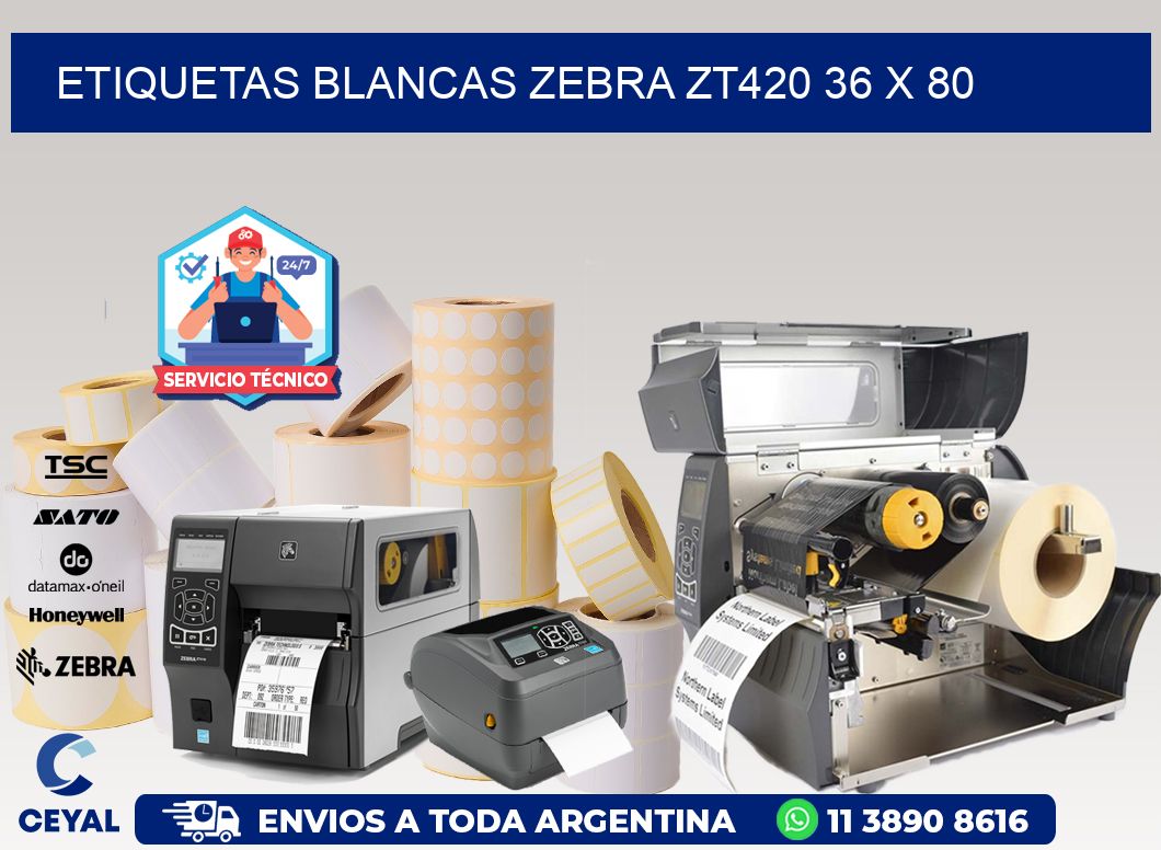 ETIQUETAS BLANCAS ZEBRA ZT420 36 x 80