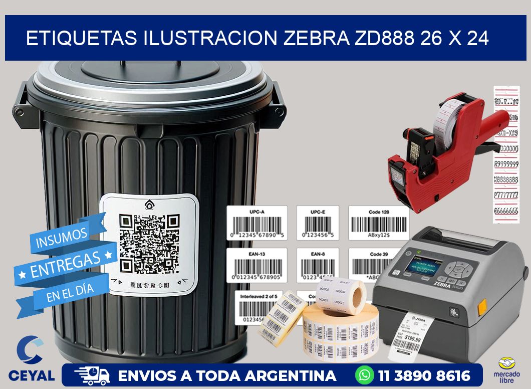 ETIQUETAS ILUSTRACION ZEBRA ZD888 26 x 24