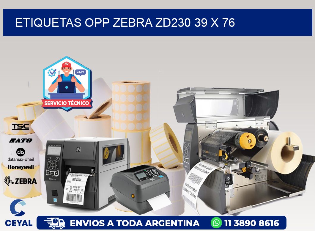 ETIQUETAS OPP ZEBRA ZD230 39 x 76