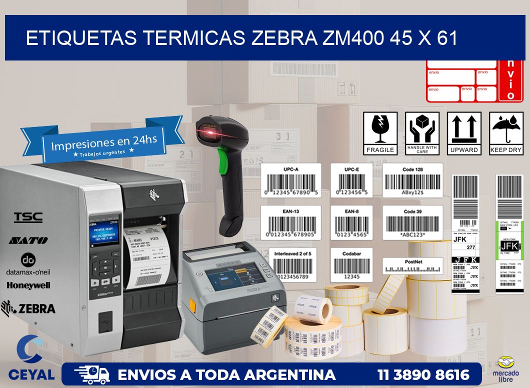 ETIQUETAS TERMICAS ZEBRA ZM400 45 x 61