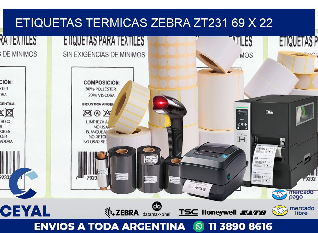 ETIQUETAS TERMICAS ZEBRA ZT231 69 x 22