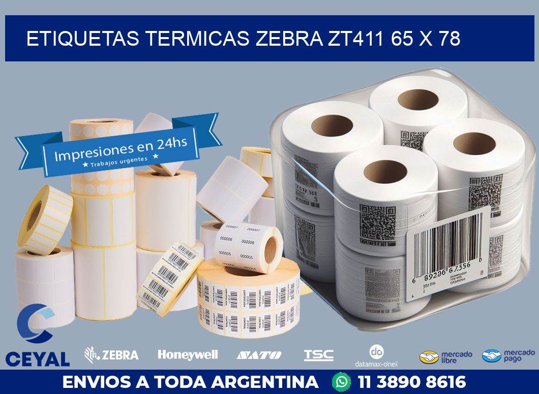 ETIQUETAS TERMICAS ZEBRA ZT411 65 x 78