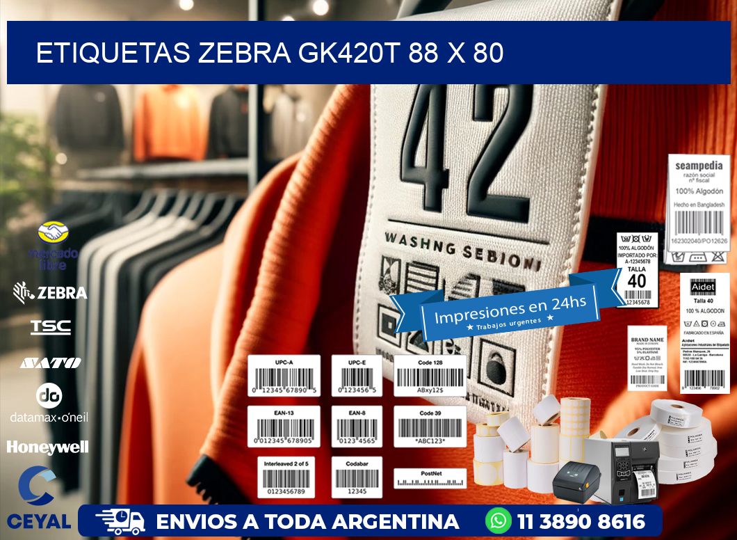 ETIQUETAS Zebra GK420T 88 x 80