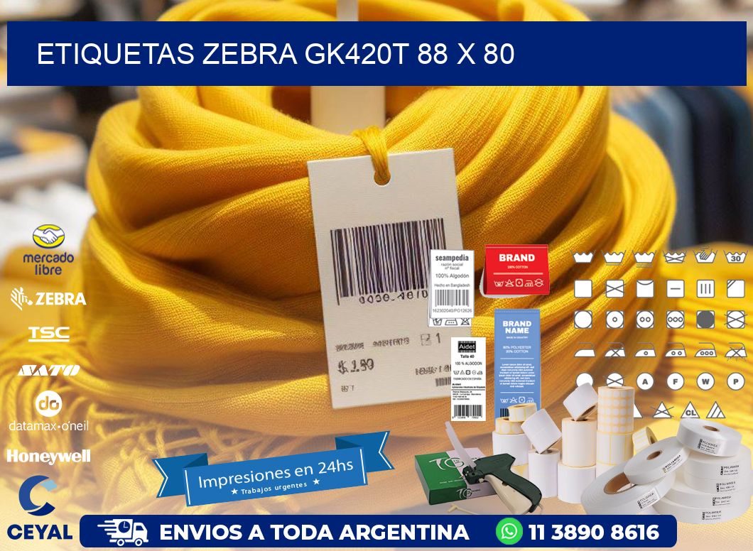 ETIQUETAS Zebra GK420T 88 x 80