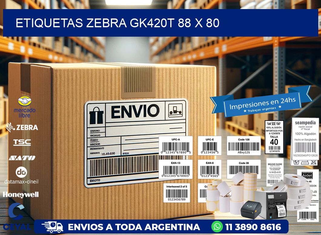 ETIQUETAS Zebra GK420T 88 x 80