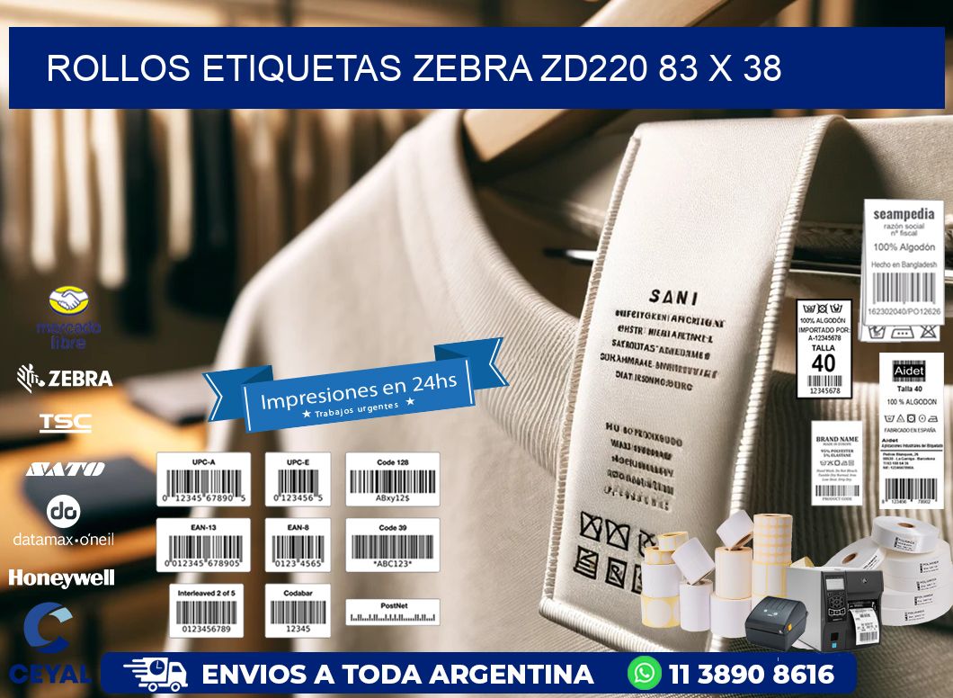 ROLLOS ETIQUETAS Zebra ZD220 83 x 38