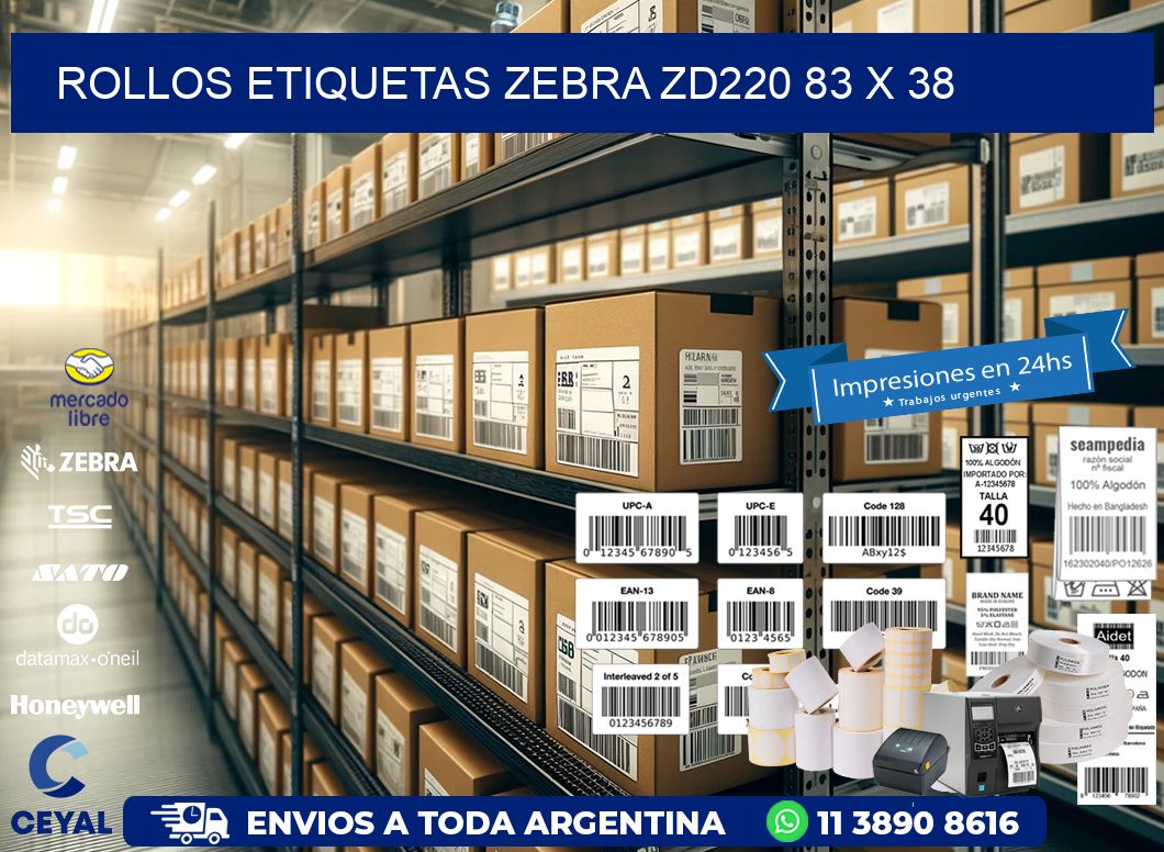 ROLLOS ETIQUETAS Zebra ZD220 83 x 38