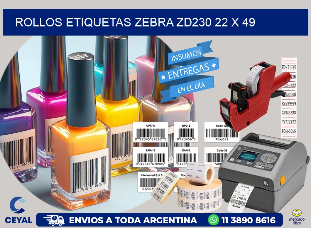 ROLLOS ETIQUETAS Zebra ZD230 22 x 49