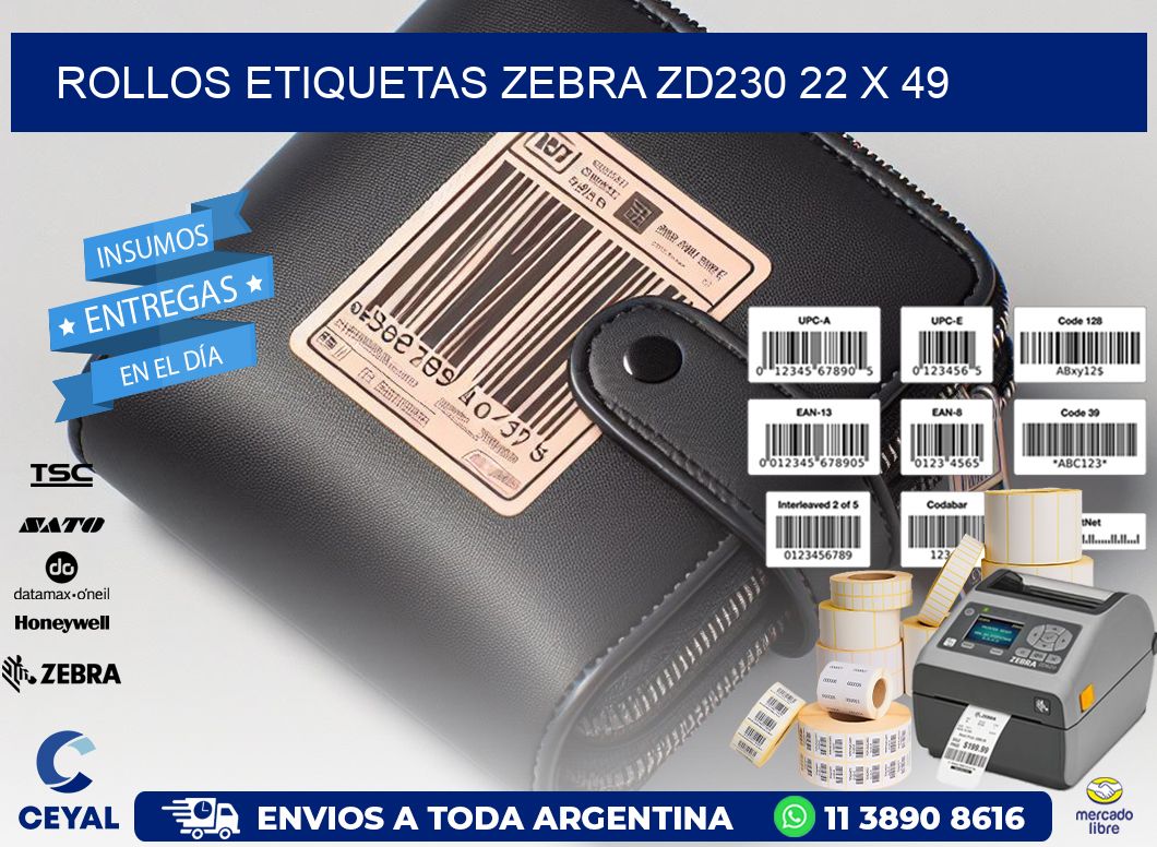 ROLLOS ETIQUETAS Zebra ZD230 22 x 49