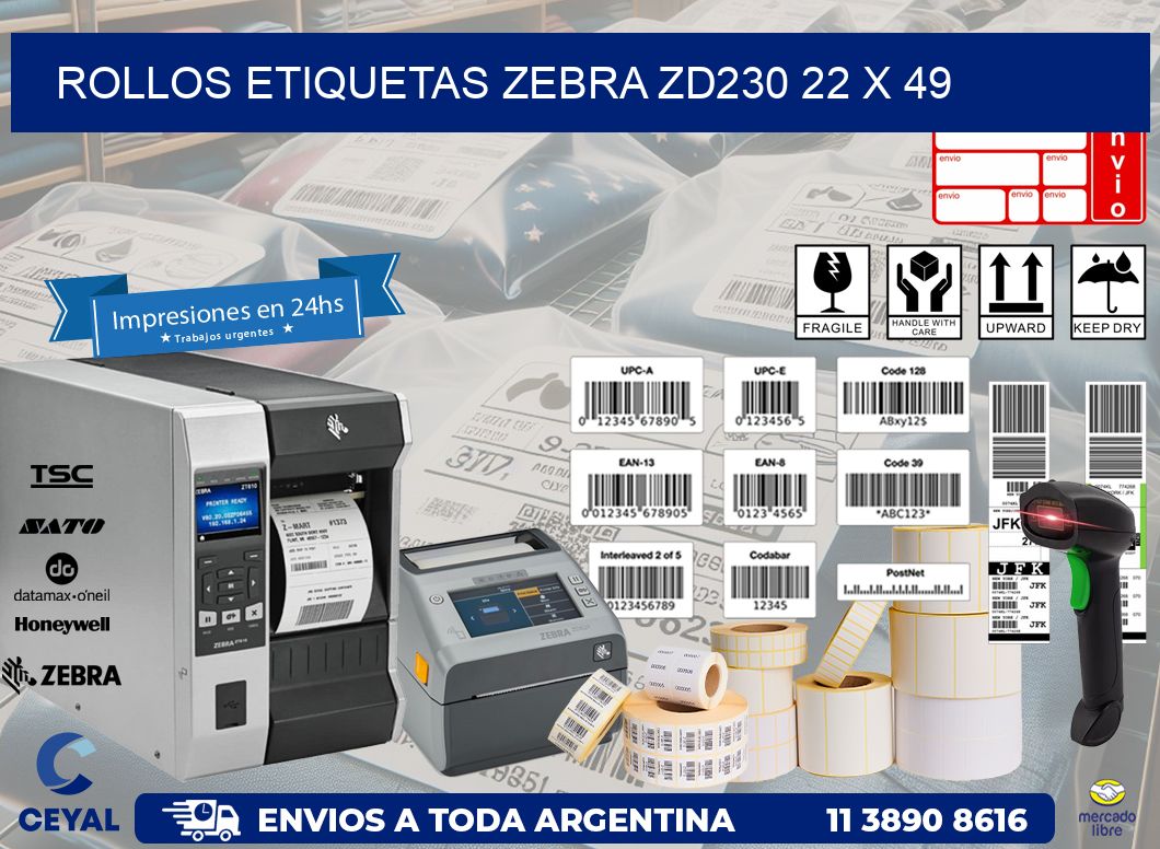 ROLLOS ETIQUETAS Zebra ZD230 22 x 49