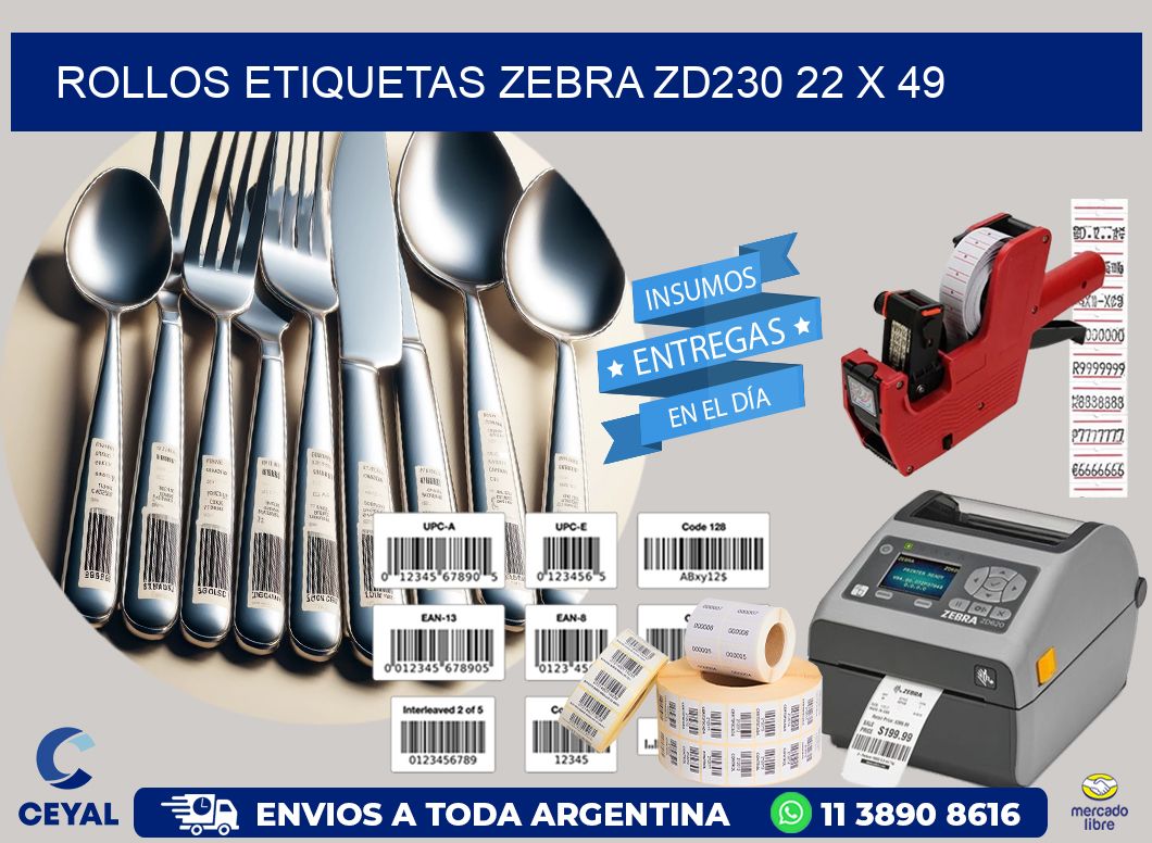 ROLLOS ETIQUETAS Zebra ZD230 22 x 49