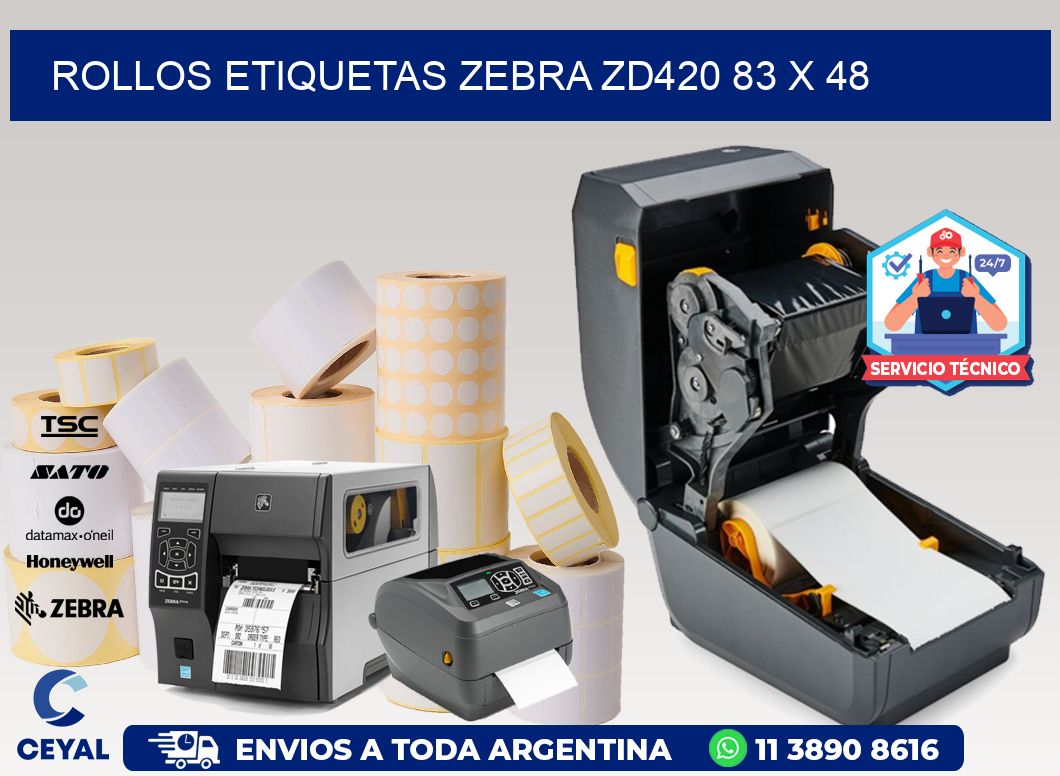 ROLLOS ETIQUETAS Zebra ZD420 83 x 48