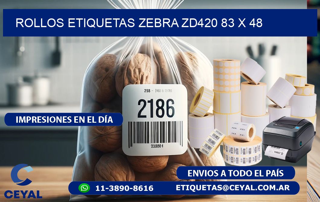 ROLLOS ETIQUETAS Zebra ZD420 83 x 48