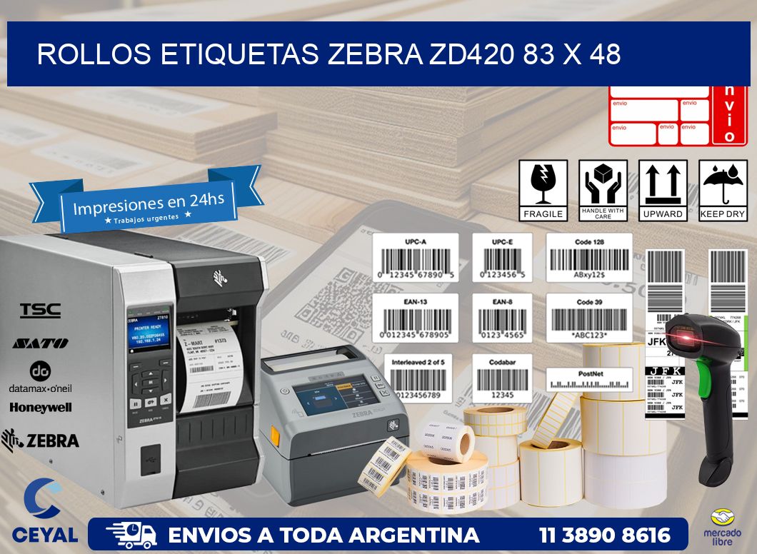 ROLLOS ETIQUETAS Zebra ZD420 83 x 48