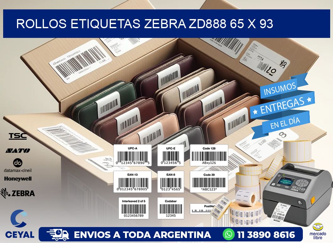 ROLLOS ETIQUETAS Zebra ZD888 65 x 93