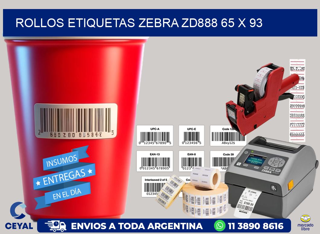 ROLLOS ETIQUETAS Zebra ZD888 65 x 93