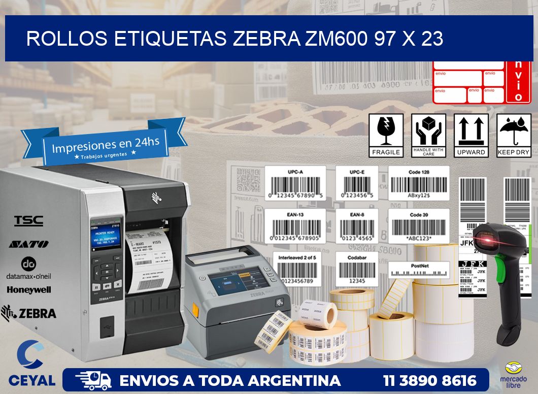ROLLOS ETIQUETAS Zebra ZM600 97 x 23