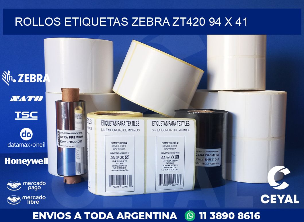 ROLLOS ETIQUETAS Zebra ZT420 94 x 41