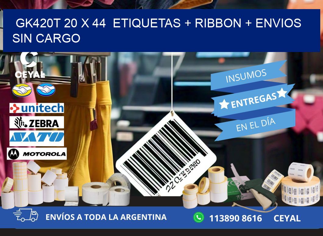 GK420T 20 x 44  etiquetas + ribbon + envios sin cargo