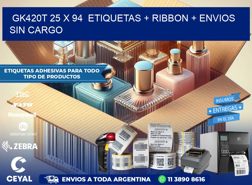 GK420T 25 x 94  etiquetas + ribbon + envios sin cargo