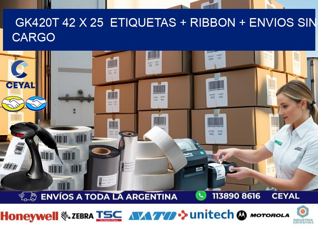 GK420T 42 x 25  etiquetas + ribbon + envios sin cargo