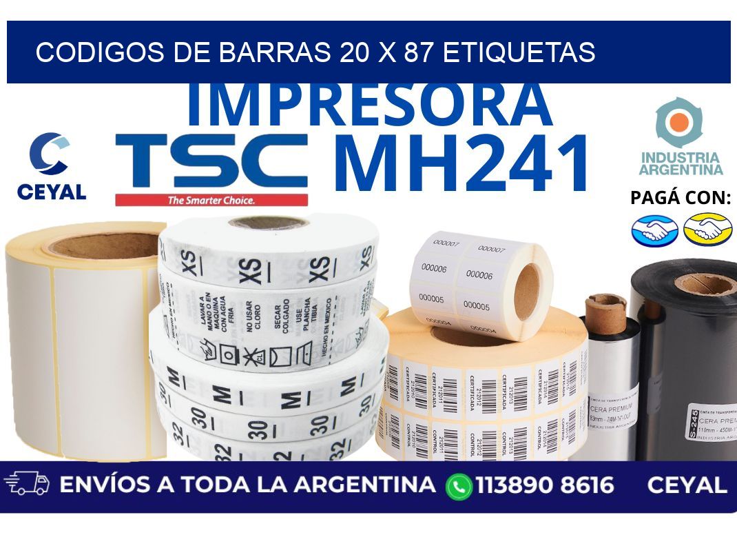 codigos de barras 20 x 87 etiquetas