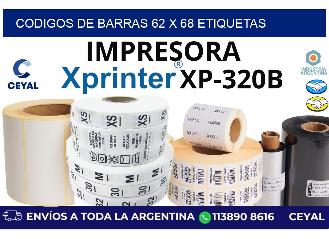 codigos de barras 62 x 68 etiquetas