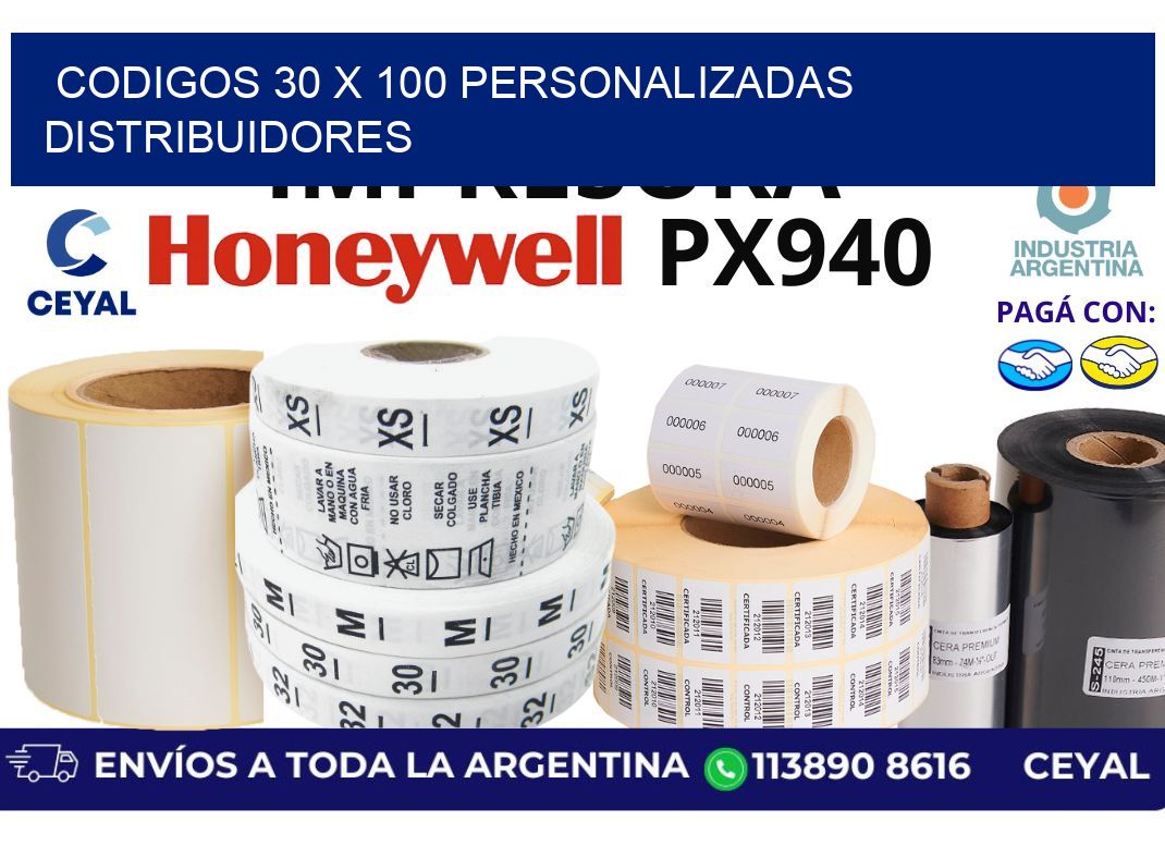 codigos 30 x 100 personalizadas distribuidores